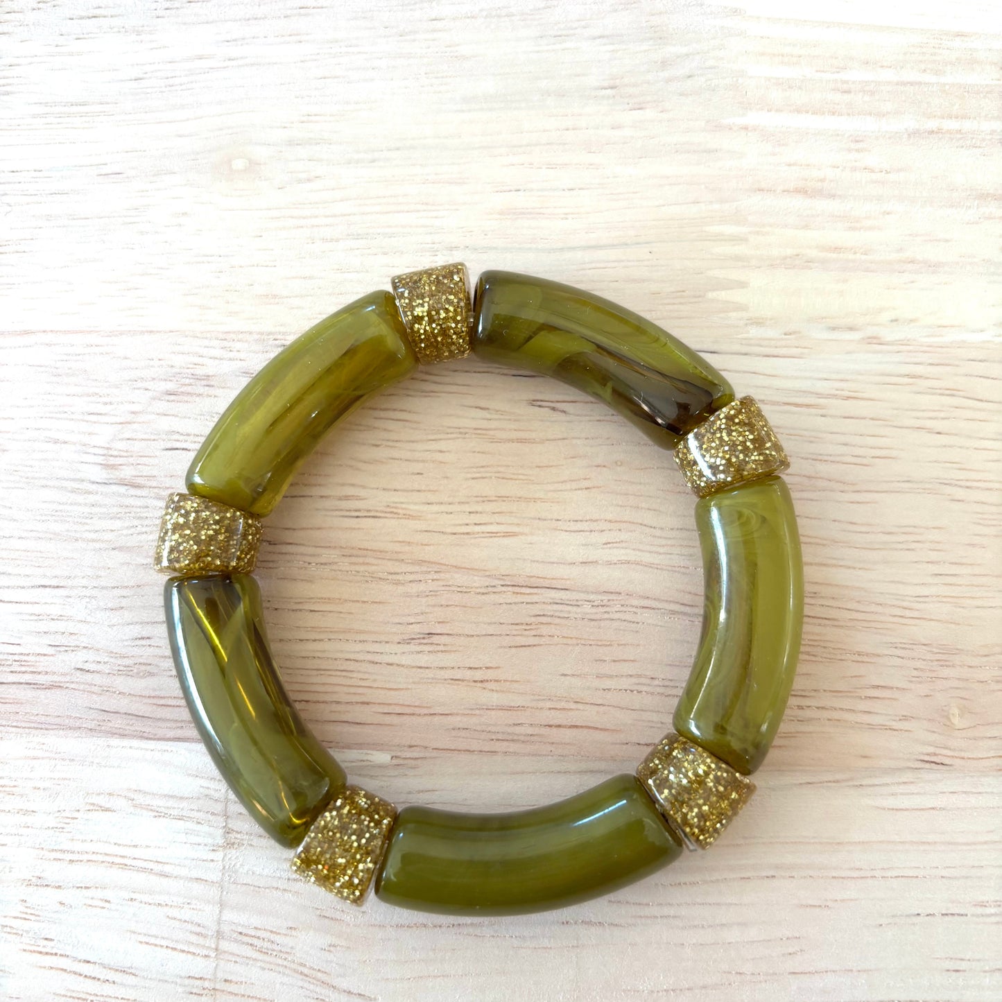 Jonc vert olive et doré pailleté